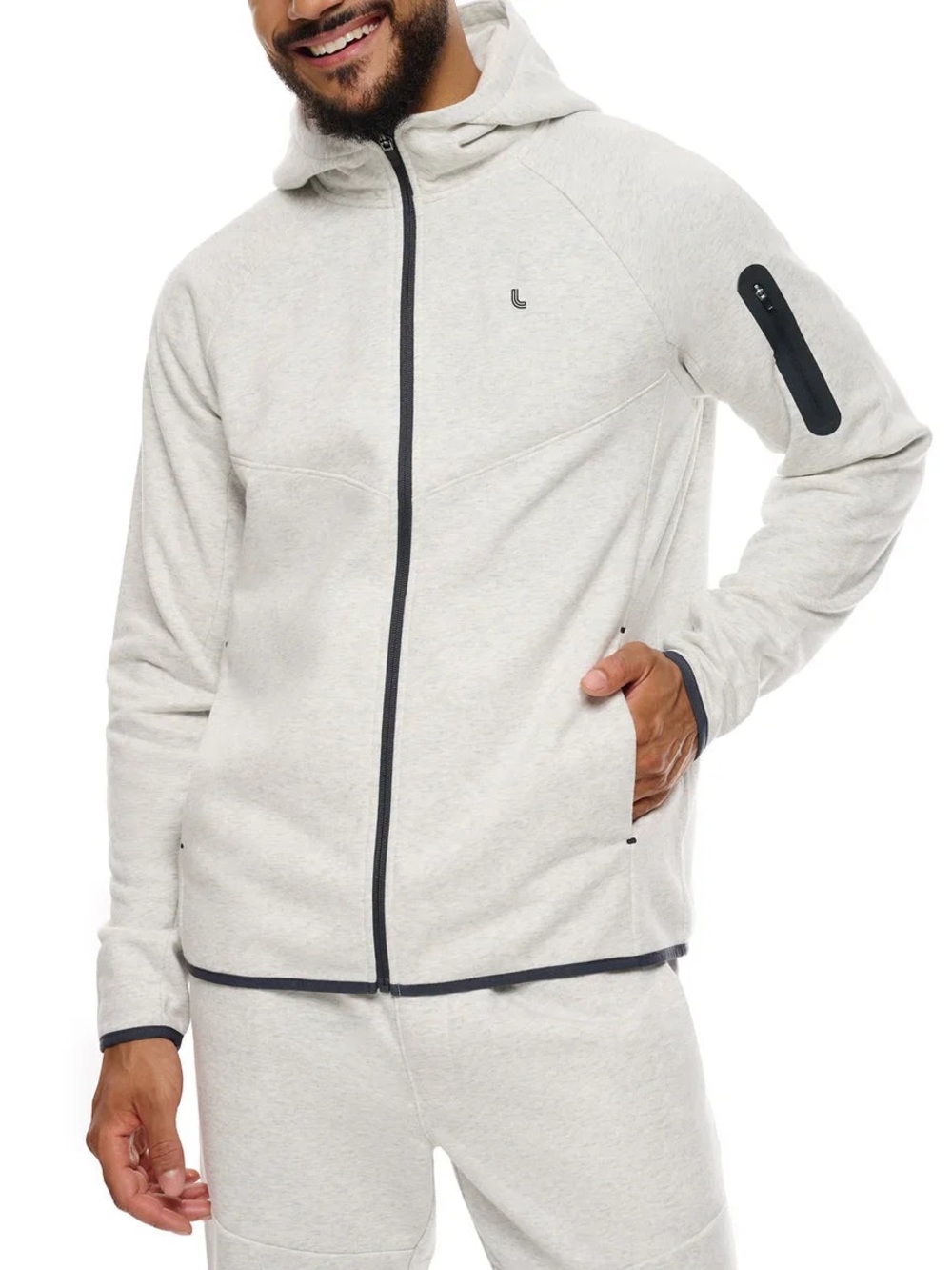 Lole - Men's Fleece Zip Up Hooded Sweater - Light Heather Gray